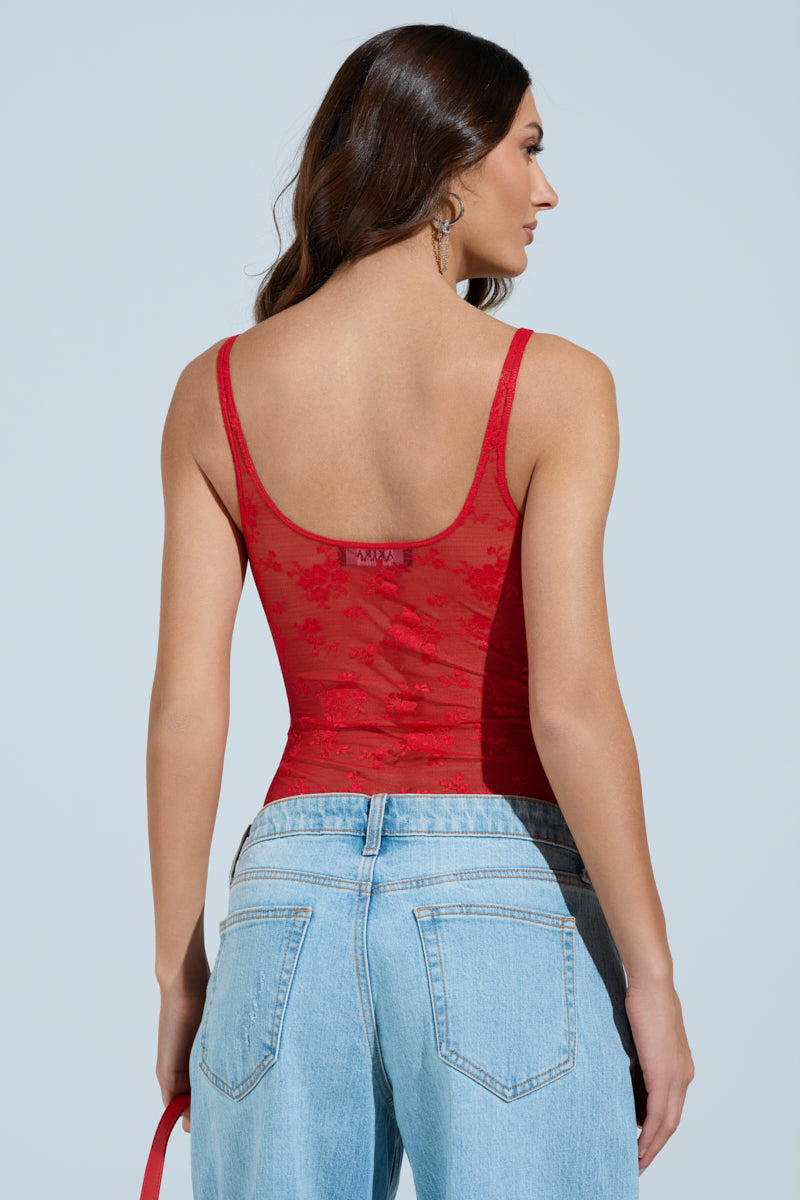 YOU WILL SEE LACE BODYSUIT IN RED