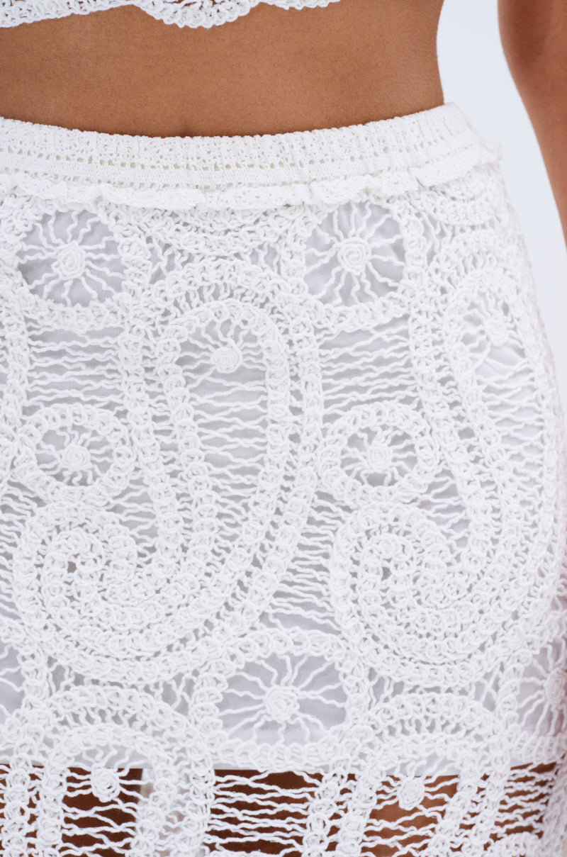ASYMMETRICAL CROCHET PAISLEY MIDI SKIRT