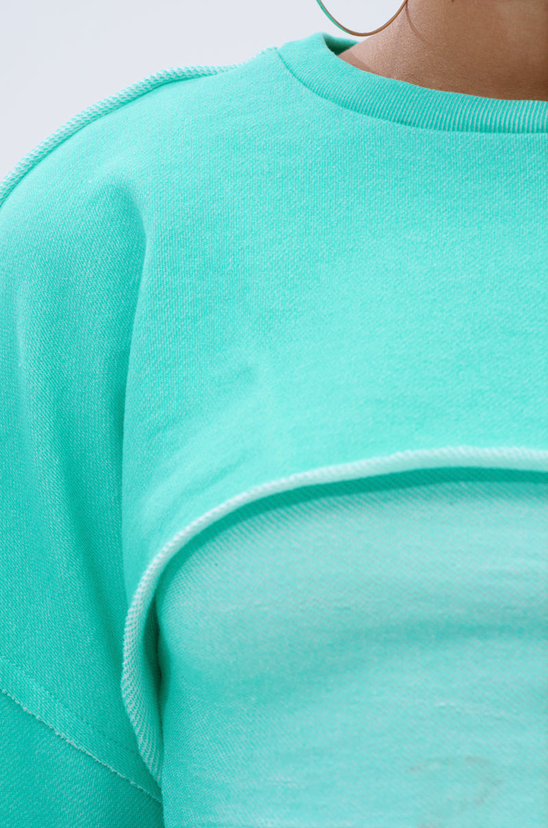 ISSA DOUBLE LAYER CROP SWEATSHIRT IN TIFFANY