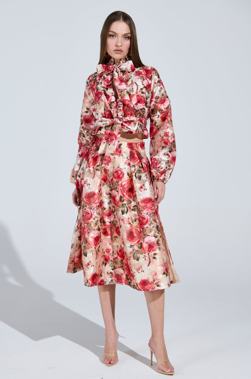 DANCE WITH ME FLORAL MIDI SKIRT