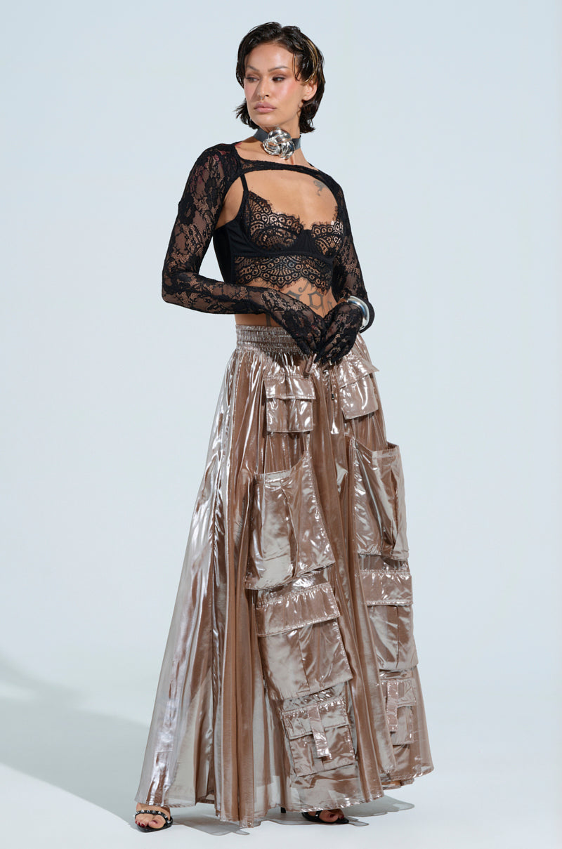 ALL I NEED METALLIC MAXI CARGO SKIRT