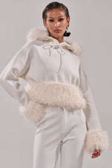 SNOW WHITE FUR TRIM SWEATSHIRT