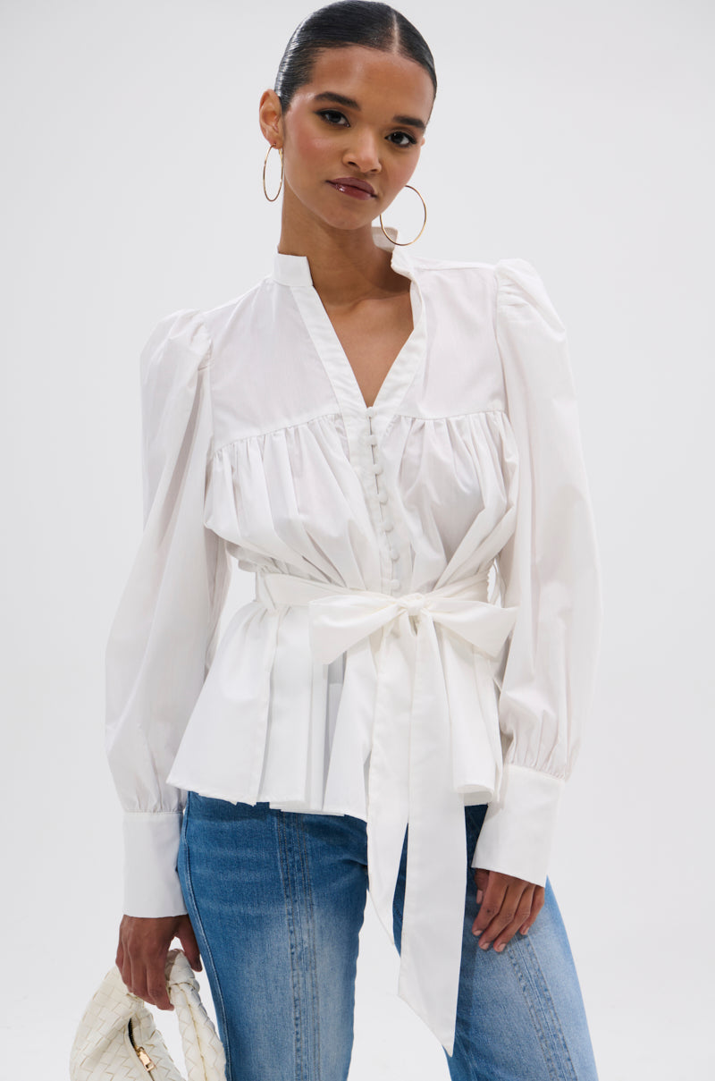 LADY VIBES BUTTON DOWN BLOUSE WITH BELT