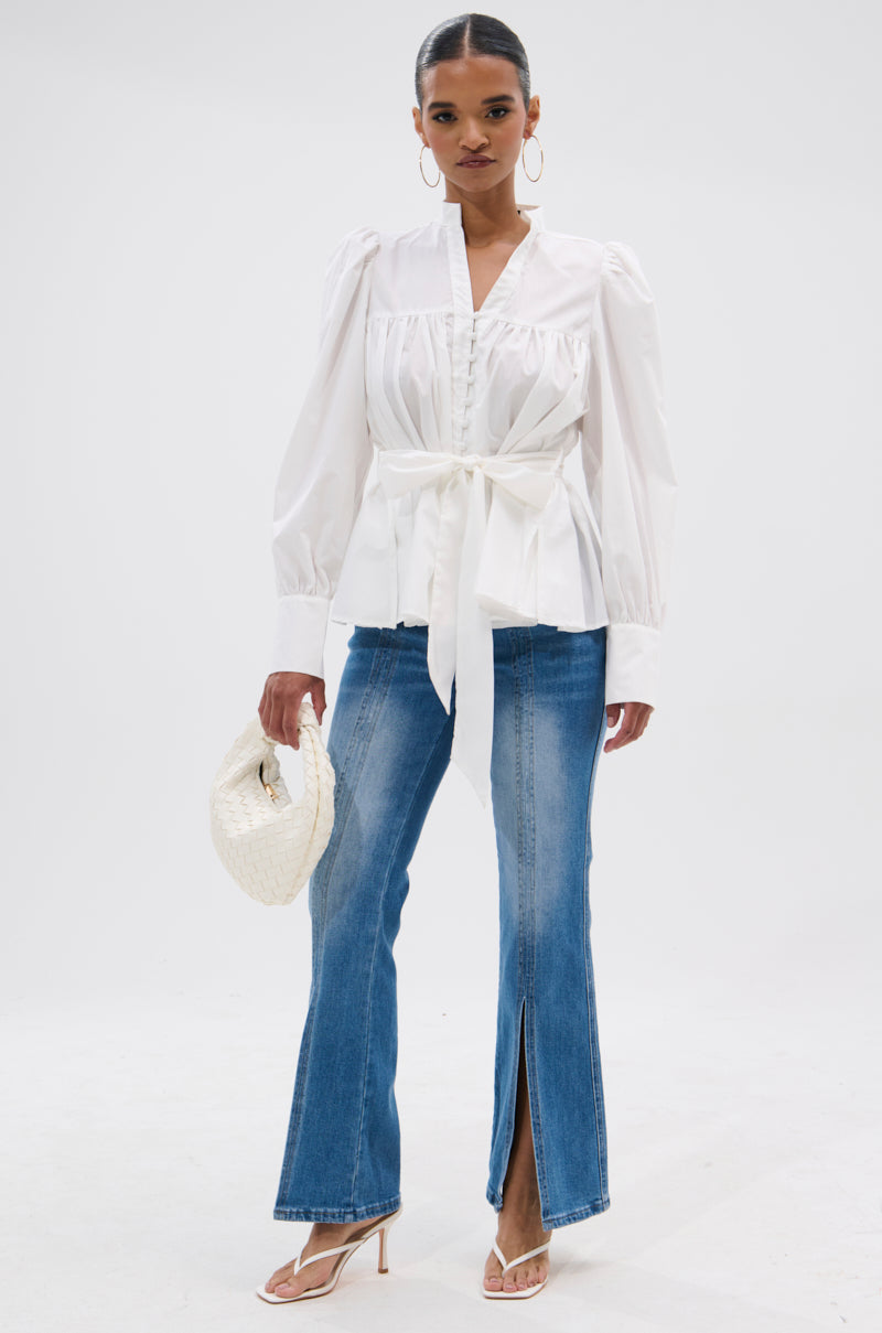 LADY VIBES BUTTON DOWN BLOUSE WITH BELT