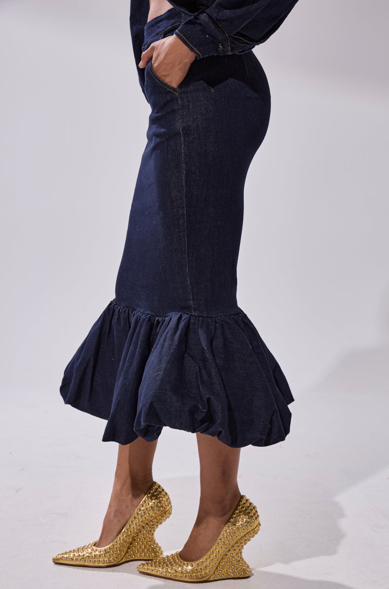 LET'S CHANGE IT UP DENIM MIDI SKIRT