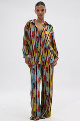 VIBES FEEL GOOD VELVET COLOR BLOCKED BUTTON DOWN