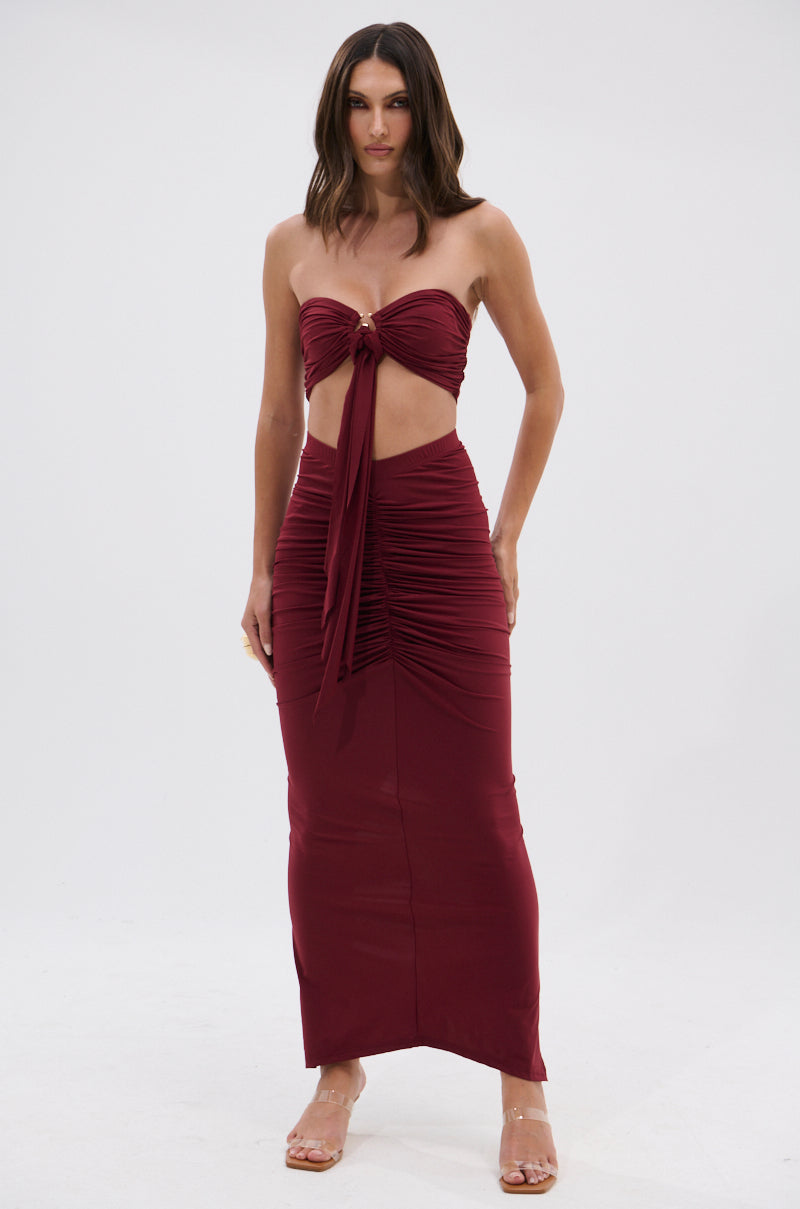 SEXY RUCHED BACK SLIT MAXI SKIRT