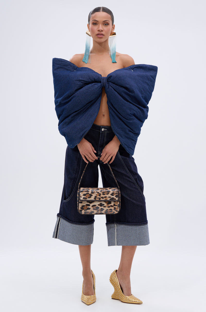 PADDED DENIM BOW TOP