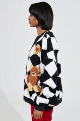 TEDDY BEAR CUTE CHECKERED BUTTON DOWN CARDIGAN