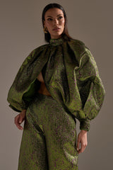 LAYLA BROCADE PUFF SLEEVE MOCK NECK TOP