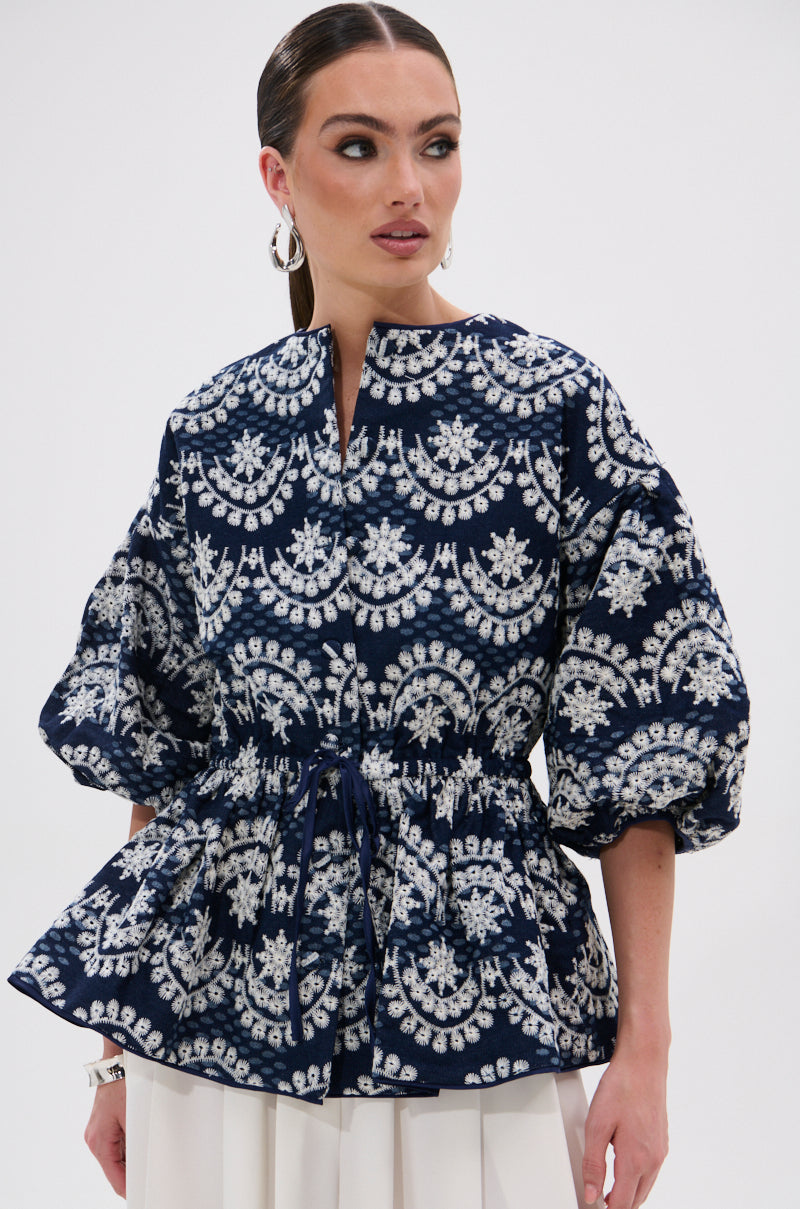 MELODY DENIM EYELET BLOUSE