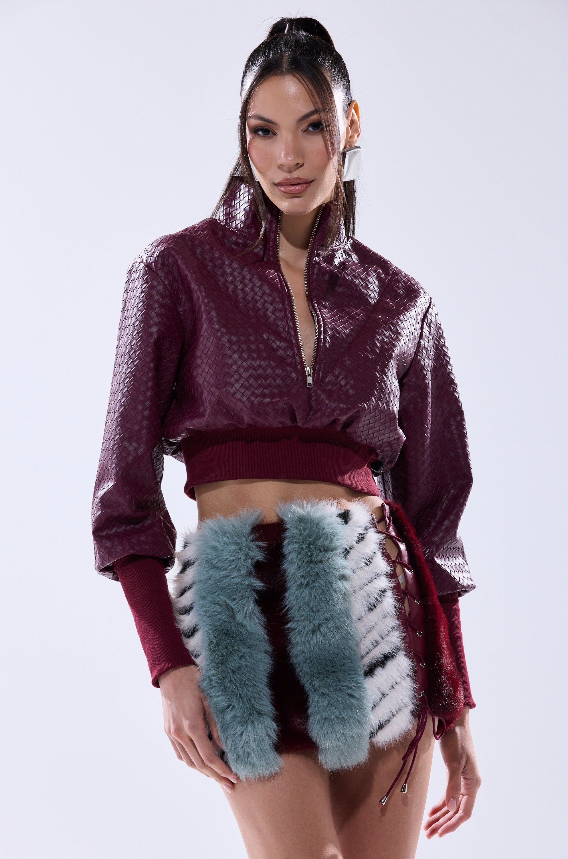 VENETTA FAUX LEATHER QUARTER ZIP SWEATSHIRT