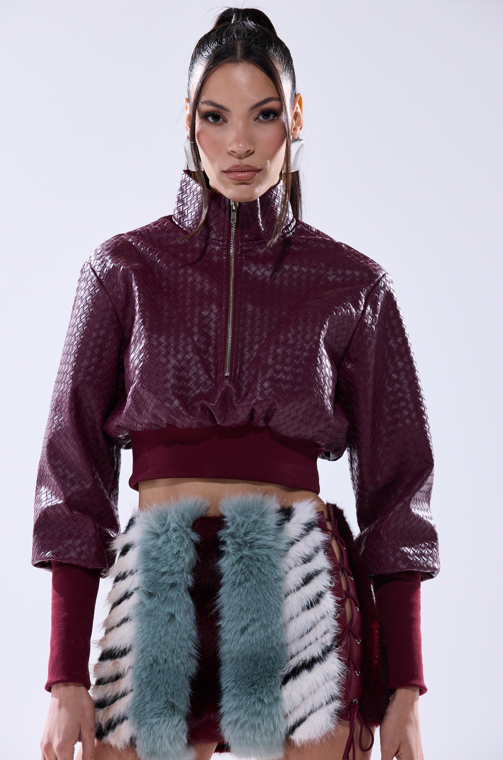 VENETTA FAUX LEATHER QUARTER ZIP SWEATSHIRT