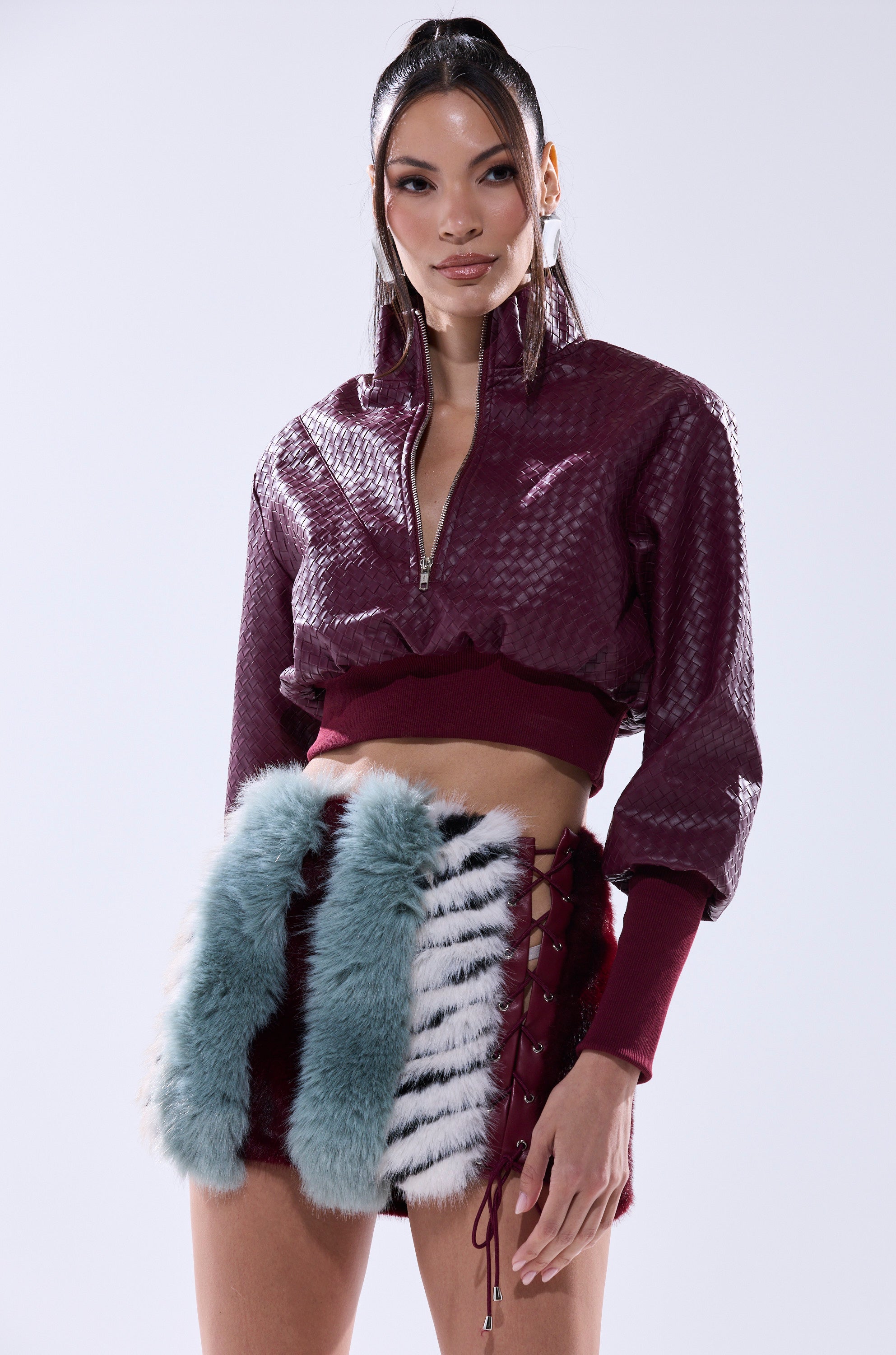 VENETTA FAUX LEATHER QUARTER ZIP SWEATSHIRT