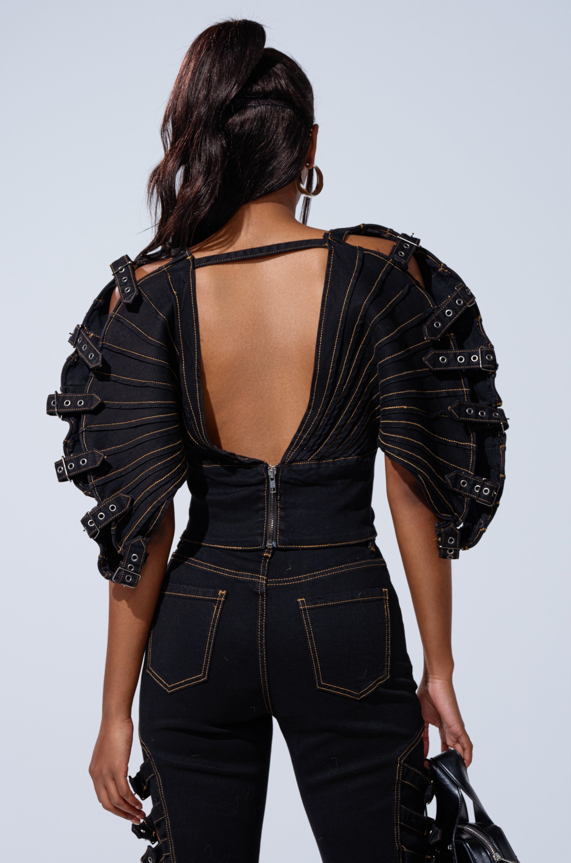 BUCKLE UP DENIM BLOUSE