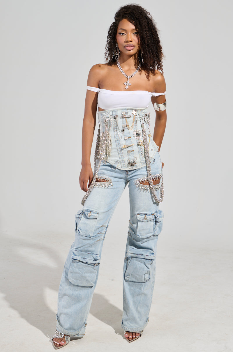 HOUDINI EMBELLISHED DENIM CORSET