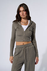 EYES ON ME RIB KNIT ZIP UP IN GREY