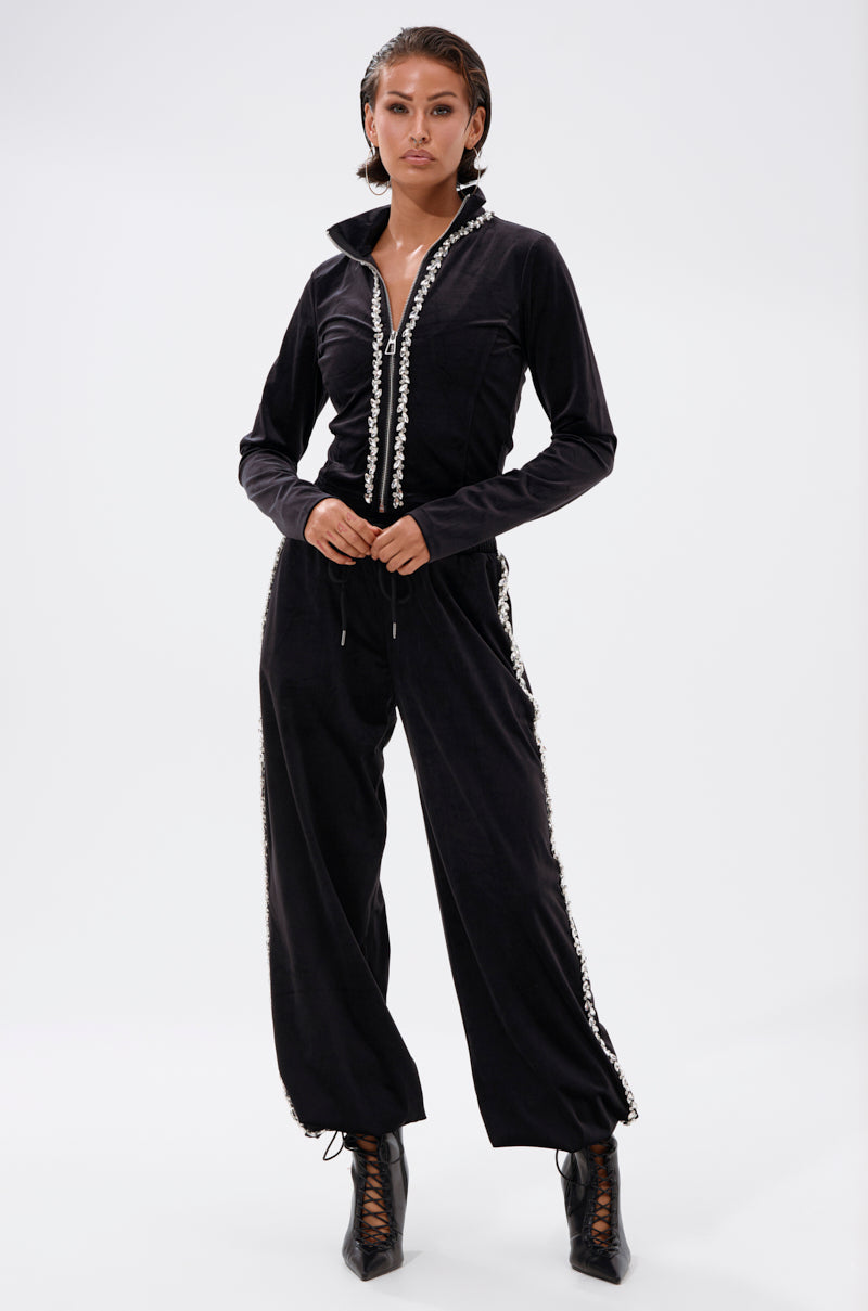 DARA RHINESTONE WIDE LEG SWEATPANT
