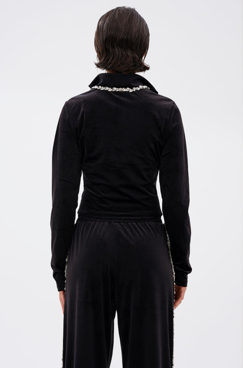 DARA RHINESTONE MOCK NECK ZIP-UP SWEATSHIRT