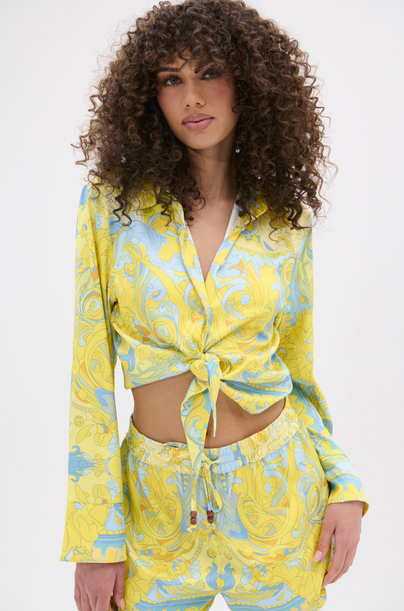 FLORAL PARTY TIE FRONT BLOUSE