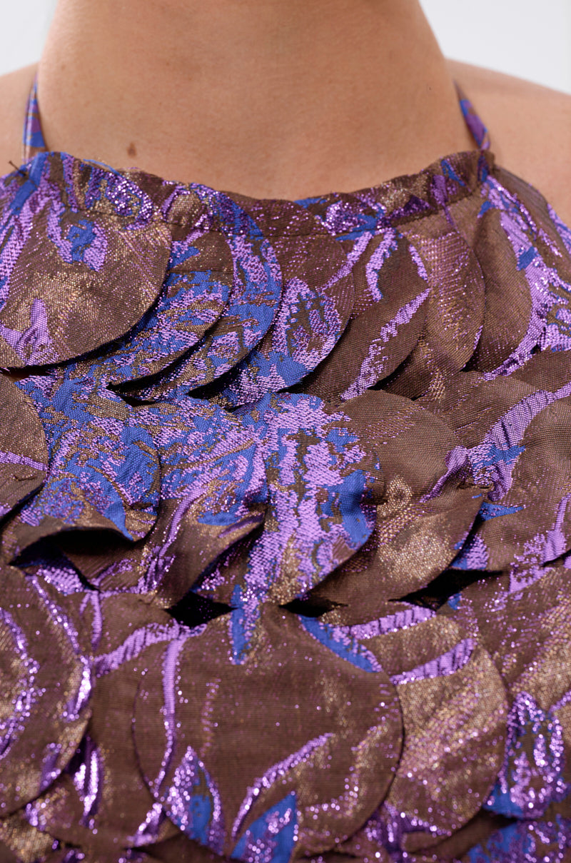 LIGHTS FLASHING BROCADE HALTER TIE NECK