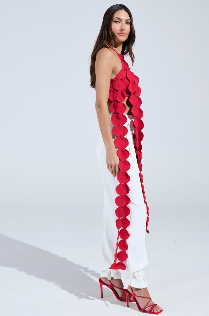 LIGHTS FLASHING HALTER TIE NECK TOP IN RED