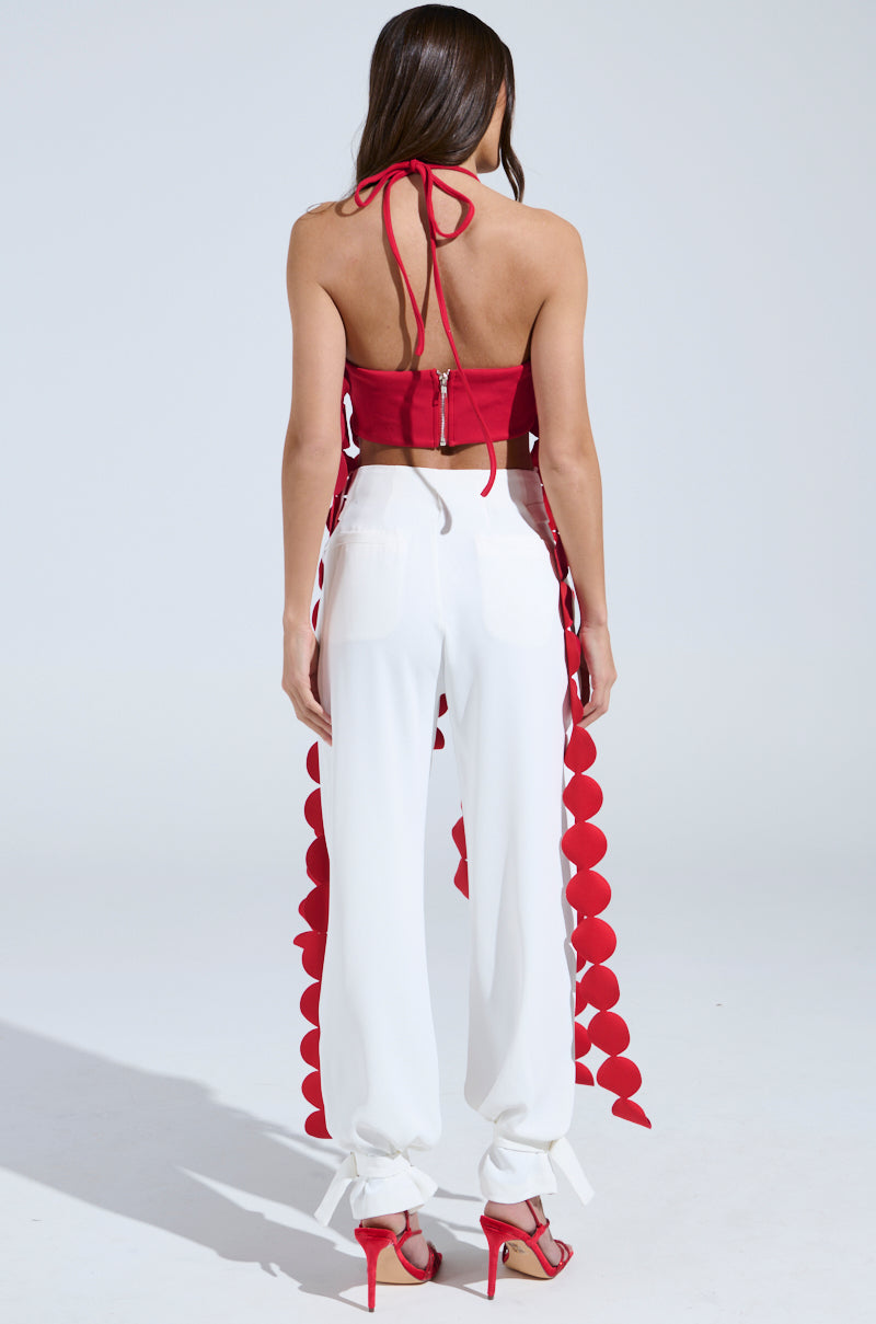 LIGHTS FLASHING HALTER TIE NECK TOP IN RED