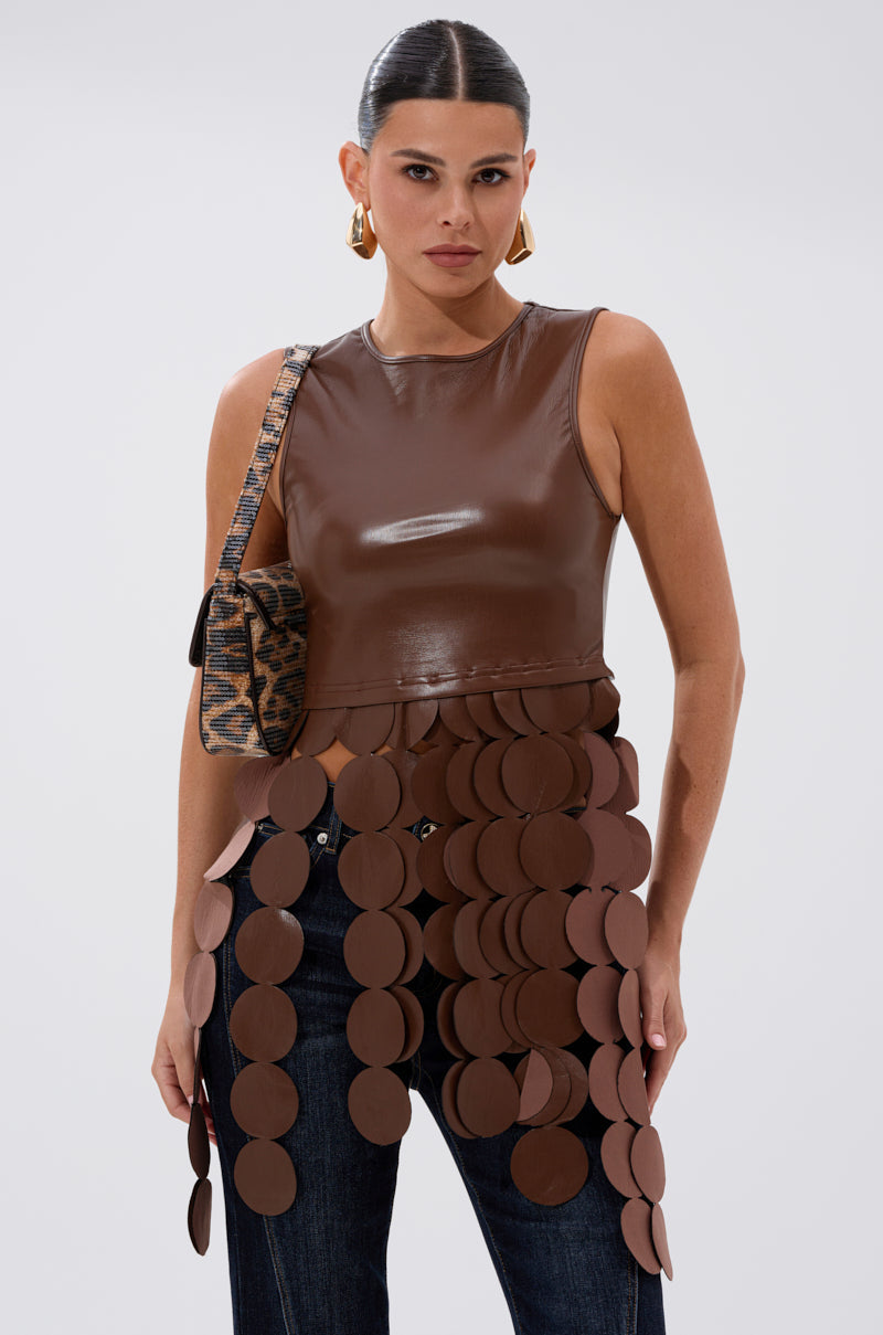 LIGHTS FLASHING FAUX LEATHER TOP