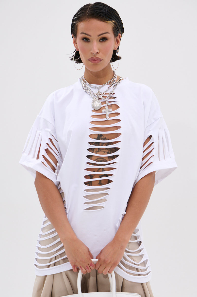 SLASHED UP OVERSIZED SHORT SLEEVE TEE