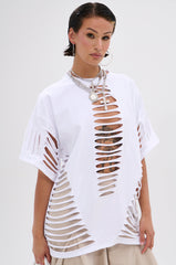 SLASHED UP OVERSIZED SHORT SLEEVE TEE