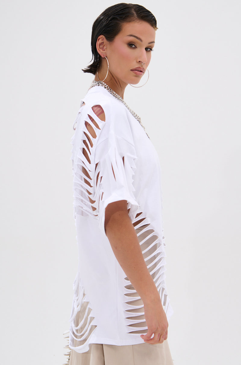 SLASHED UP OVERSIZED SHORT SLEEVE TEE