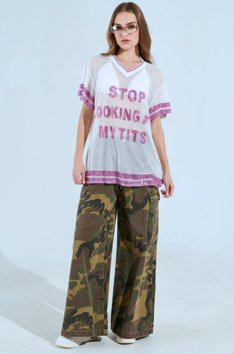 STOP LOOKING AT MY TITS MESH JERSEY