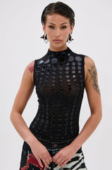 NOT MY FAULT SLEEVELESS BODYSUIT IN BLACK