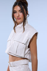 SHOW STOPPER FAUX LEATHER ZIP UP TOP