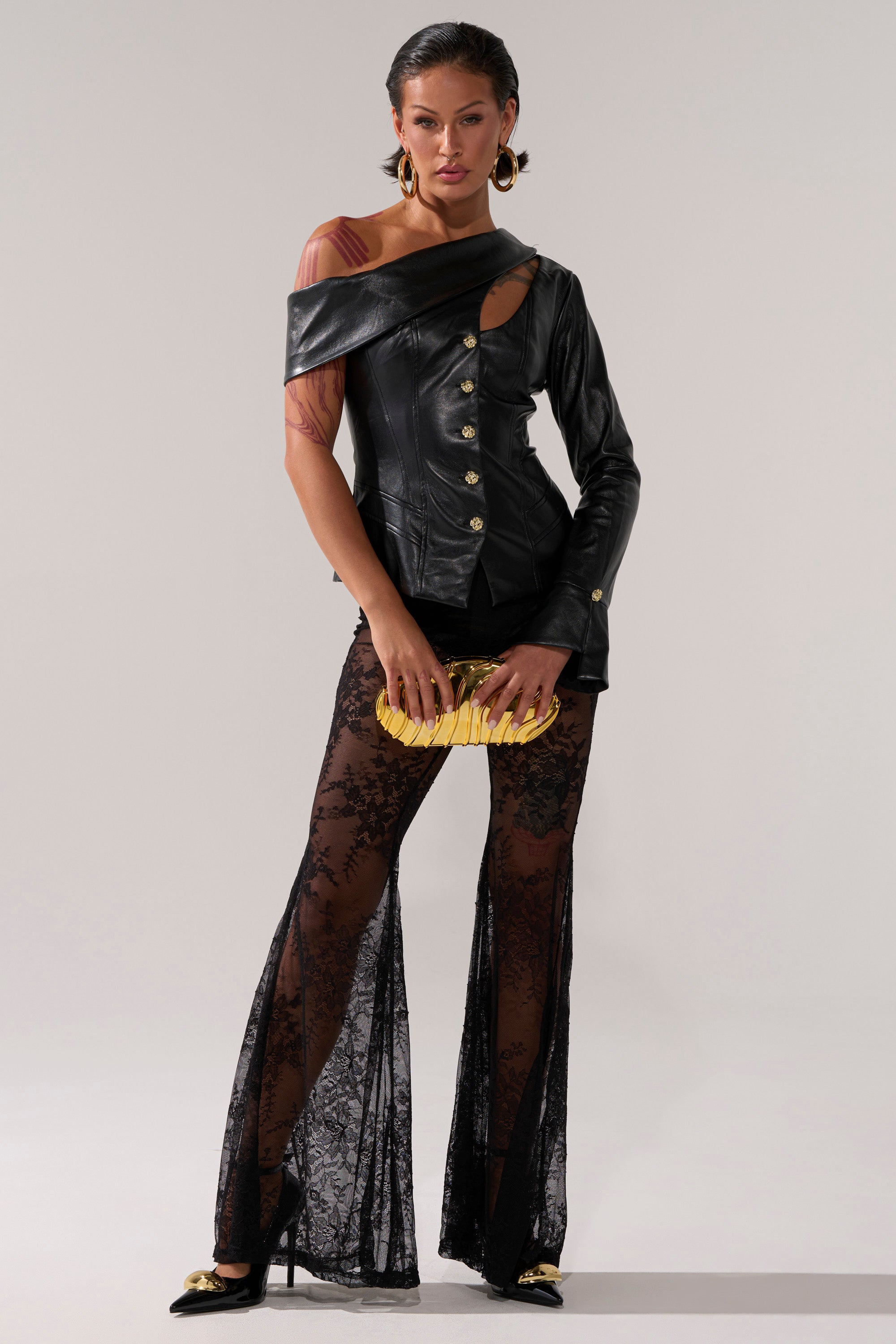 YOU GOT ME FEELING FAUX LEATHER BUTTON DOWN