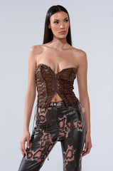 KNOTTED UP FAUX LEATHER CORSET