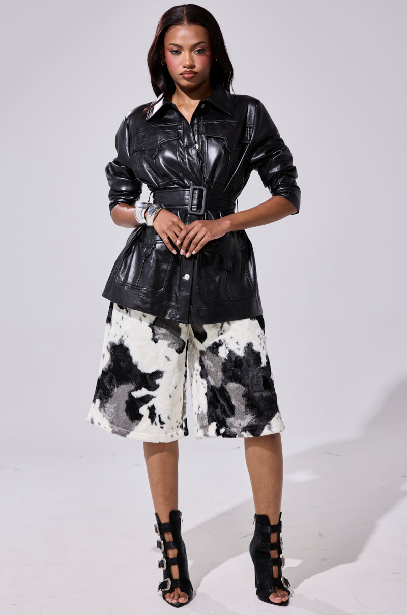 TALK TO ME BABY FAUX LEATHER BUTTON DOWN