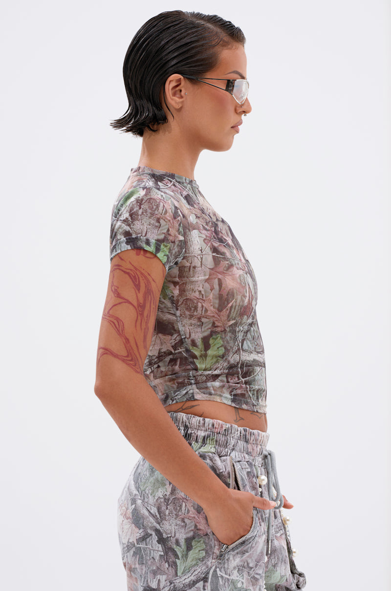 MEET ME HALFWAY PRINTED MESH TEE