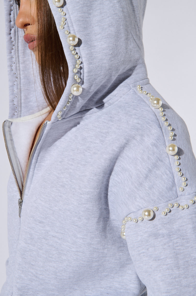 PEARL DETAIL ZIP UP SWEATSHIRT