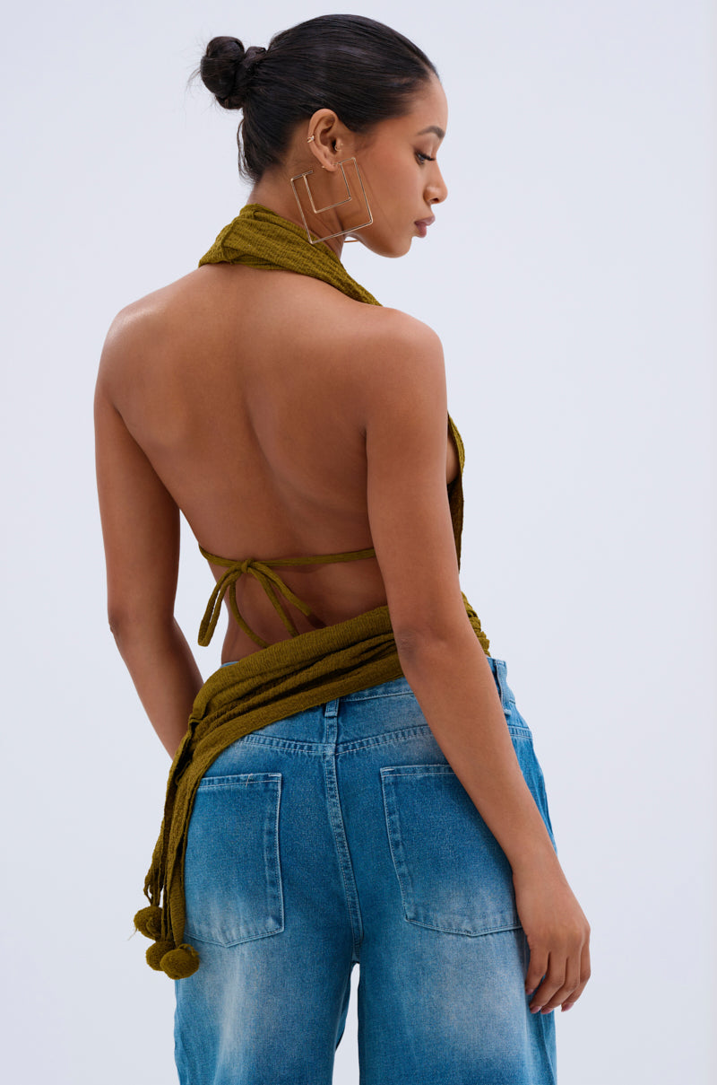 ISLAND DREAMS WRAP HALTER TOP