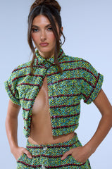 IT'S GIVING TWEED BUTTON DOWN