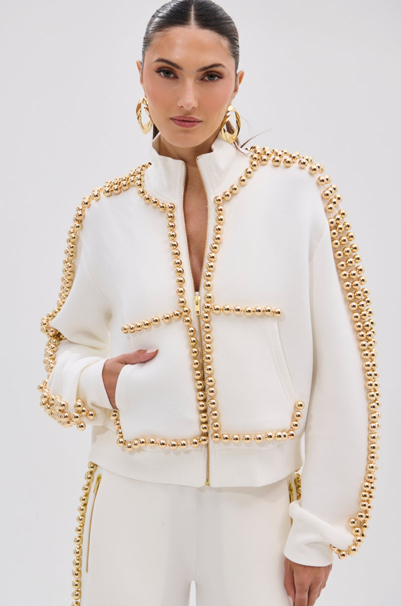 BALLS TO THE WALL ZIP UP SWEATSHIRT IN WHITE