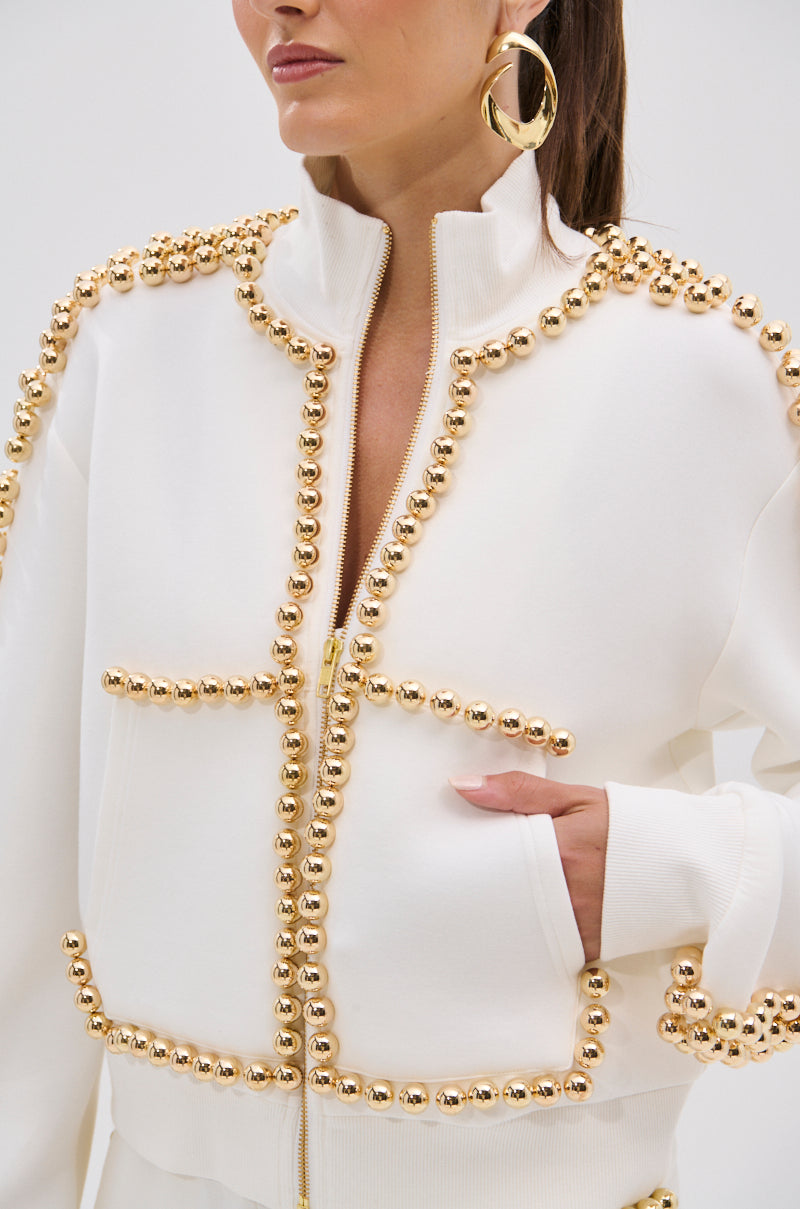 BALLS TO THE WALL ZIP UP SWEATSHIRT IN WHITE