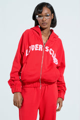 LOVERS CLUB ZIP UP HOODIE IN RED