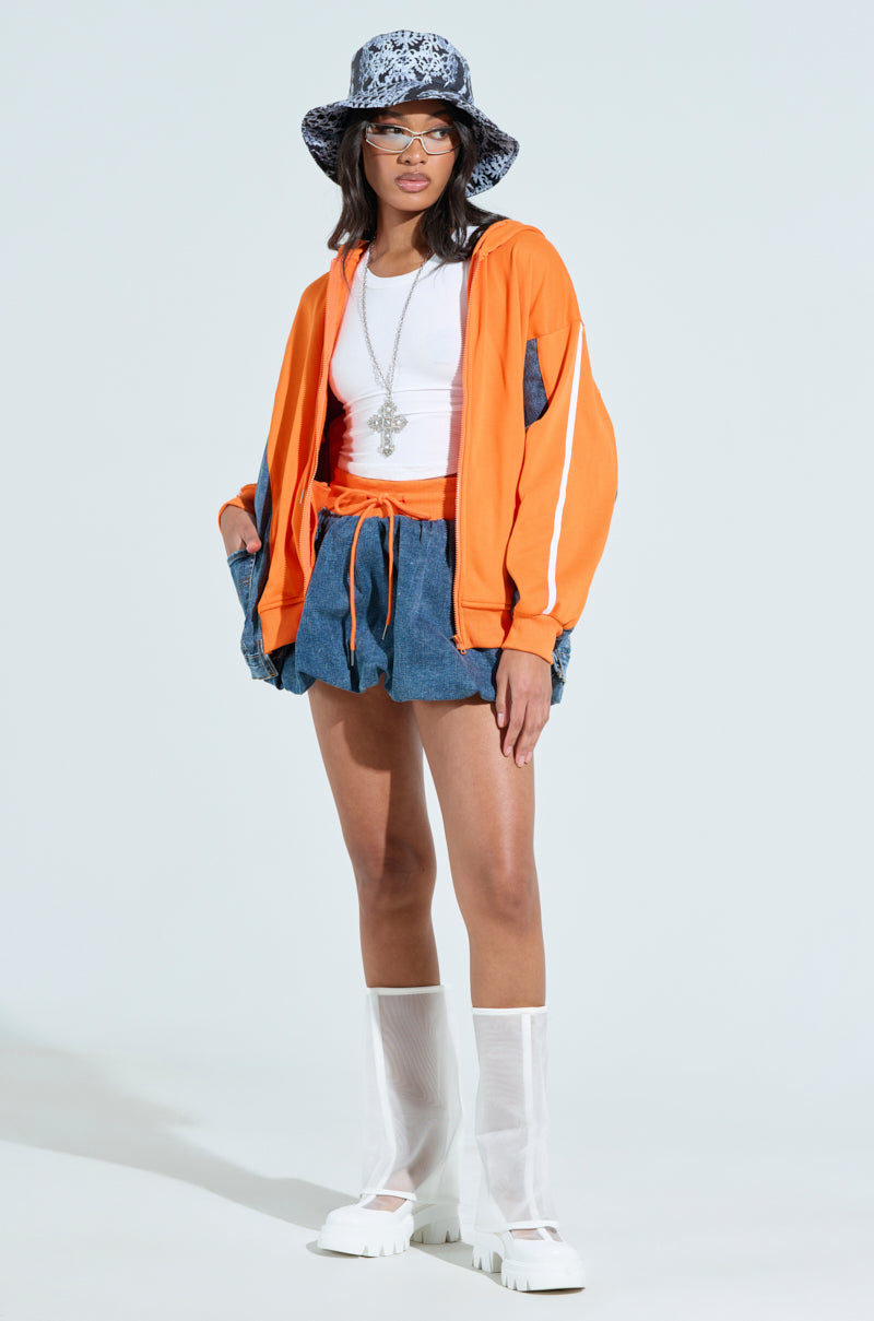 IN YOUR FACE DENIM BUBBLE SKIRT