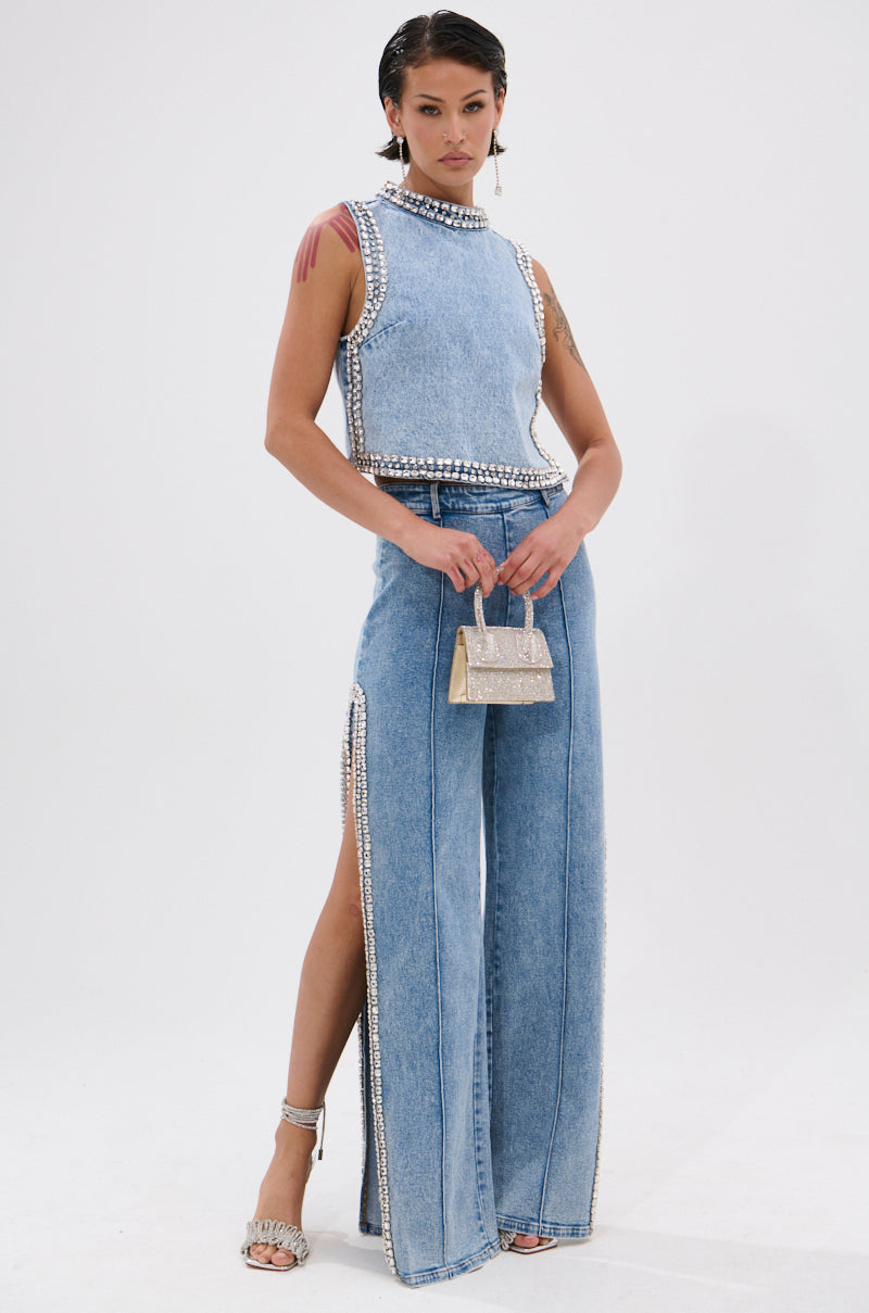 POPPING OUT RHINESTONE DENIM PANT