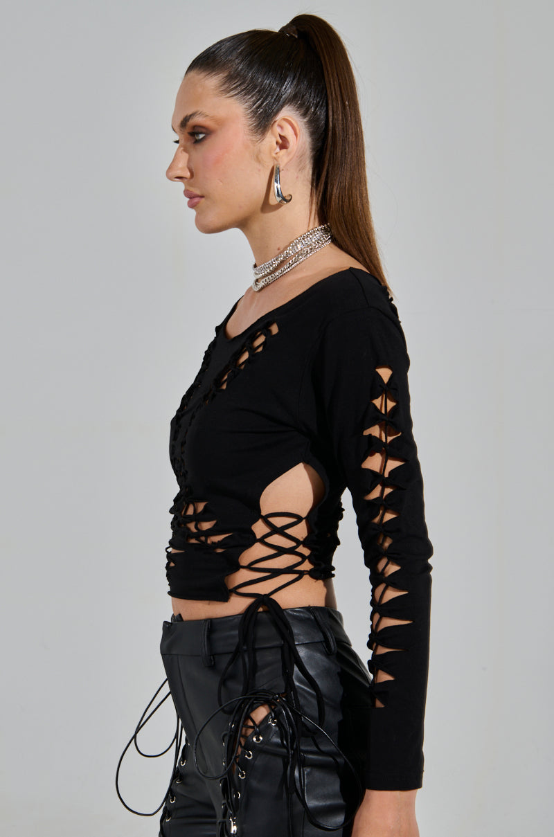 RIP ME OUT DISTRESSED LONG SLEEVE TOP