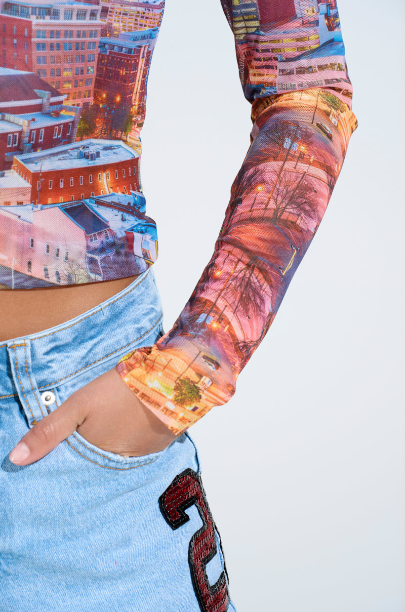 CITY LIGHTS MESH LONG SLEEVE TOP