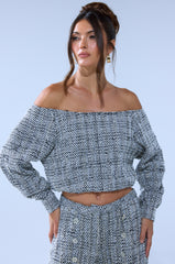 DRESSY VIBES OFF THE SHOULDER SWEATSHIRT
