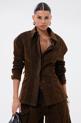 FALL VIBES VELVET DENIM BUTTON DOWN